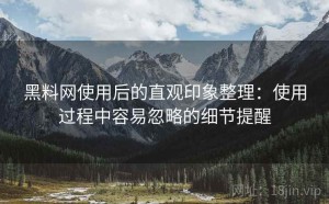 黑料网使用后的直观印象整理：使用过程中容易忽略的细节提醒